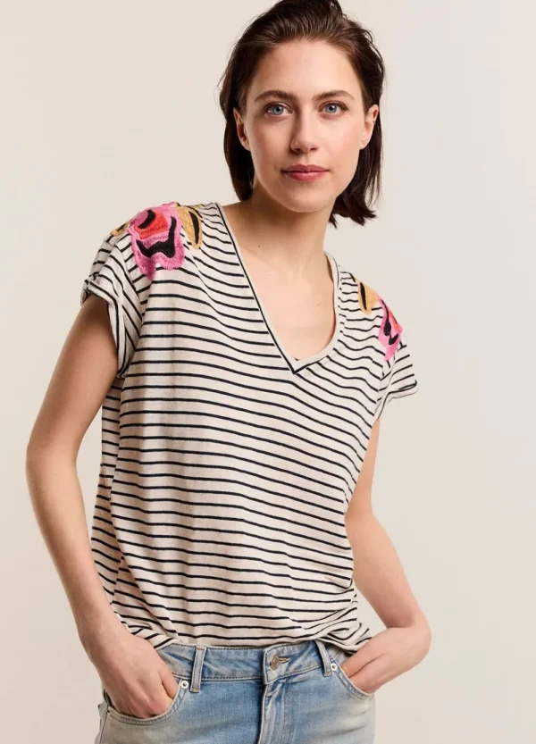 Vrouwen Summum Woman Tops & T-Shirts | T-Shirt Met Bloemenborduursel