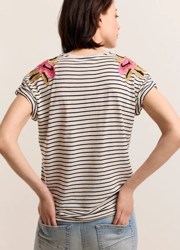 Vrouwen Summum Woman Tops & T-Shirts | T-Shirt Met Bloemenborduursel