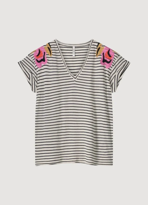 Vrouwen Summum Woman Tops & T-Shirts | T-Shirt Met Bloemenborduursel